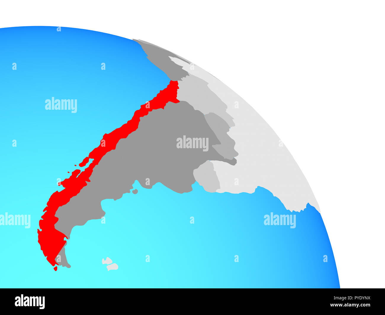 Il Cile su semplice blu globo politico. 3D'illustrazione. Foto Stock