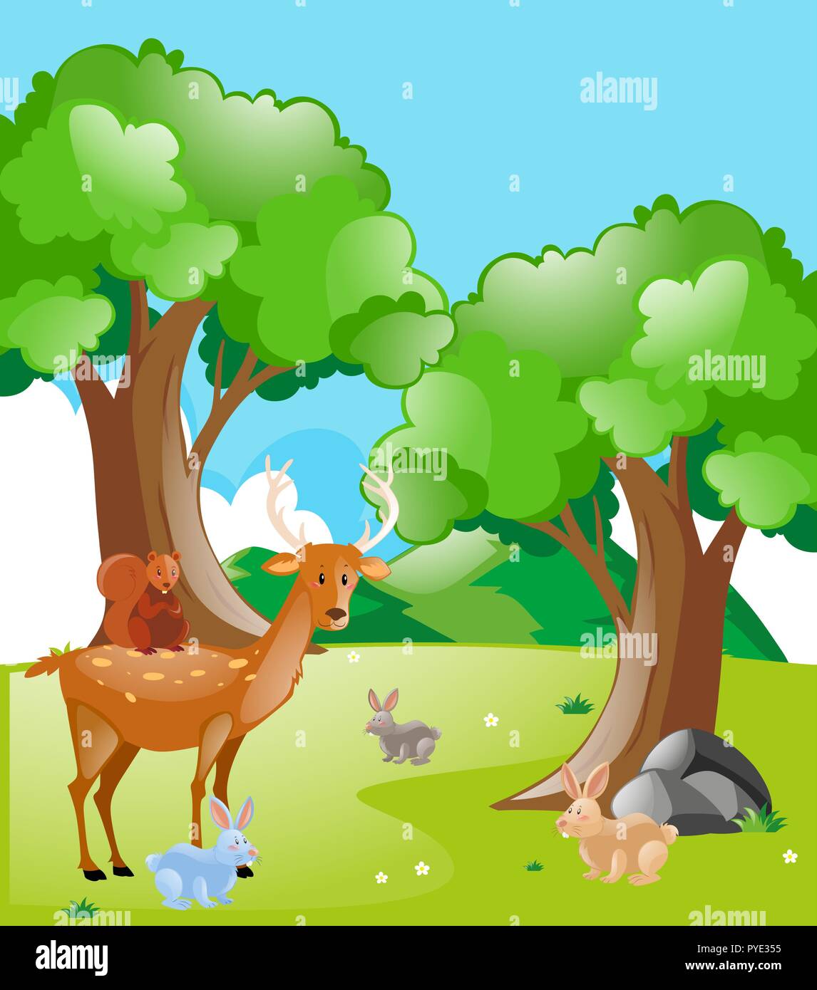 In scena con gli animali nel parco illustrazione Illustrazione Vettoriale