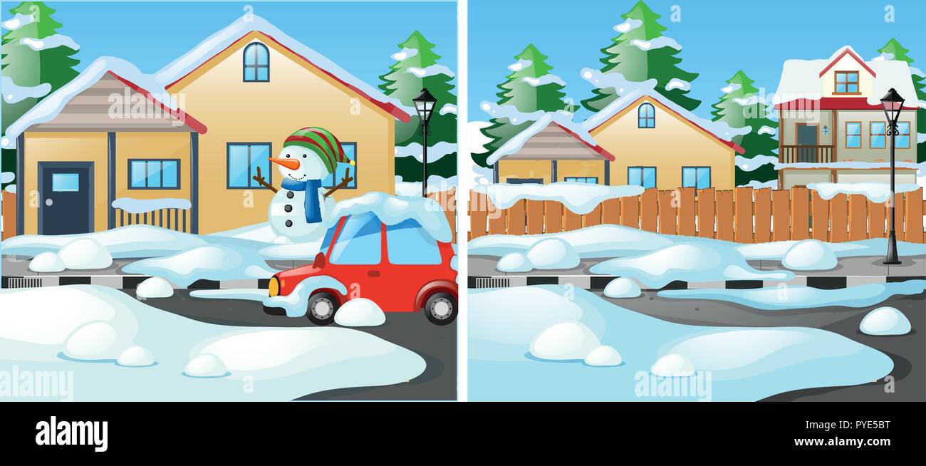Scena di vicinato con neve sul terreno illustrazione Illustrazione Vettoriale