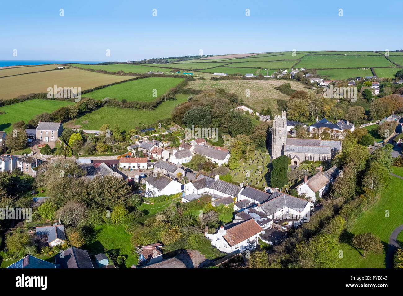 Veduta aerea del villaggio di Georgham, North Devon, Inghilterra Foto Stock