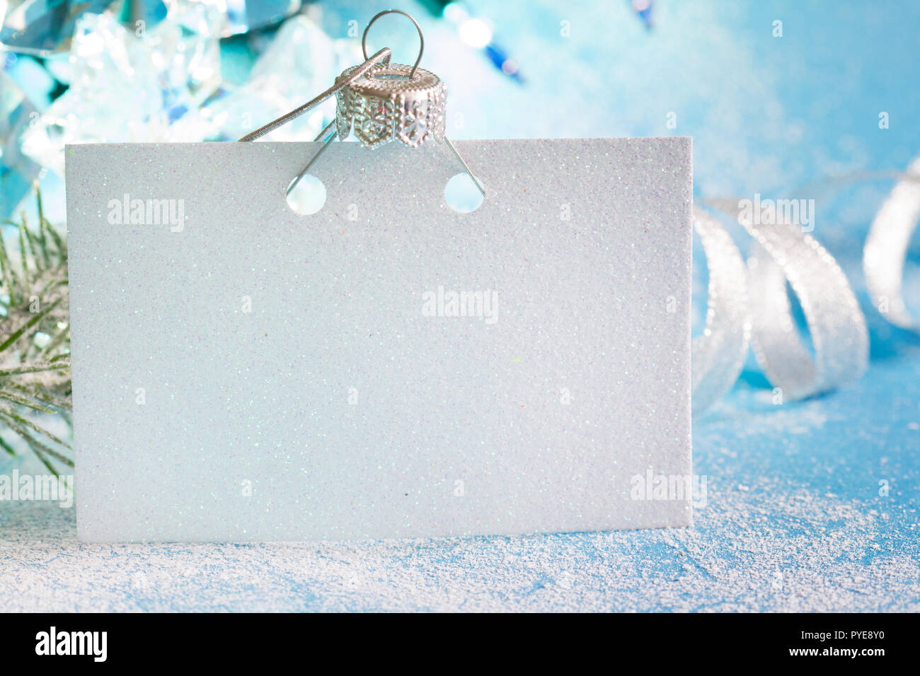 Natale scheda vuota e Anno Nuovo blu argento decorazione astratto concetto di sfondo Foto Stock