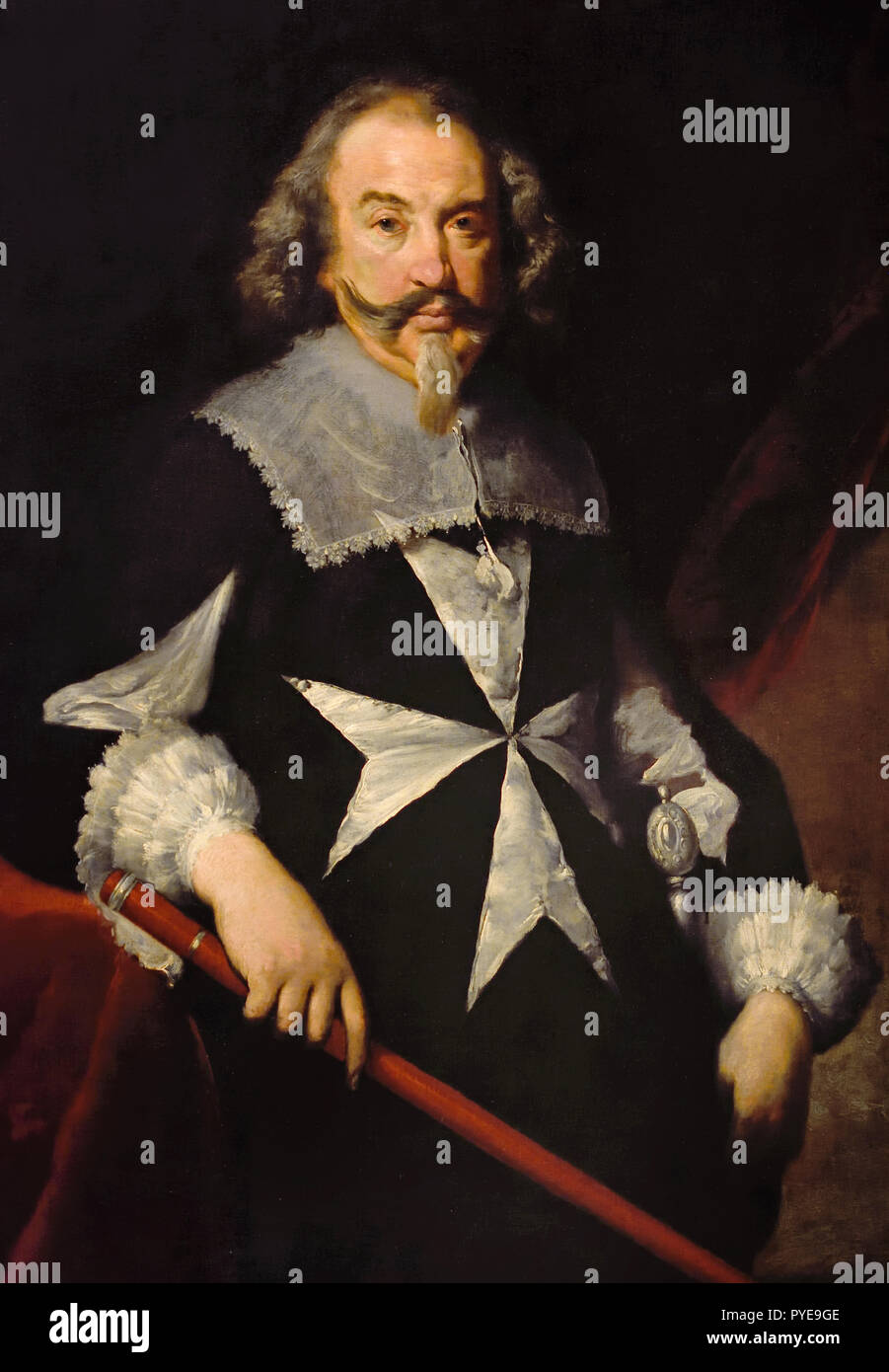 Ritratto di Cavaliere di Malta (Scipione Papafava) 1629 Bernardo Strozzi 1581-1644, cinque-seicentesco, Italia, italiano. ( I Cavalieri di Malta e portante il red testimone di un maresciallo dell'Ordine, può essere il nobile padovano Scipione Papafava, la tecnica di Messina. ) Foto Stock