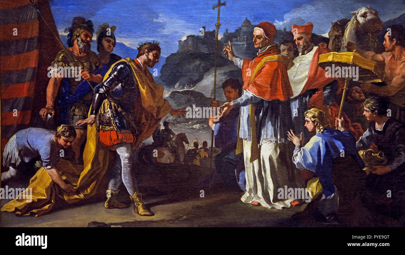 La riunione tra rachide re dei Longobardi e il Papa Zaccaria durante l'Assedio di Perugia 1701 - 1705 Francesco Solimena 1657-1747, 17-18Secolo, Italia, italiano. Foto Stock