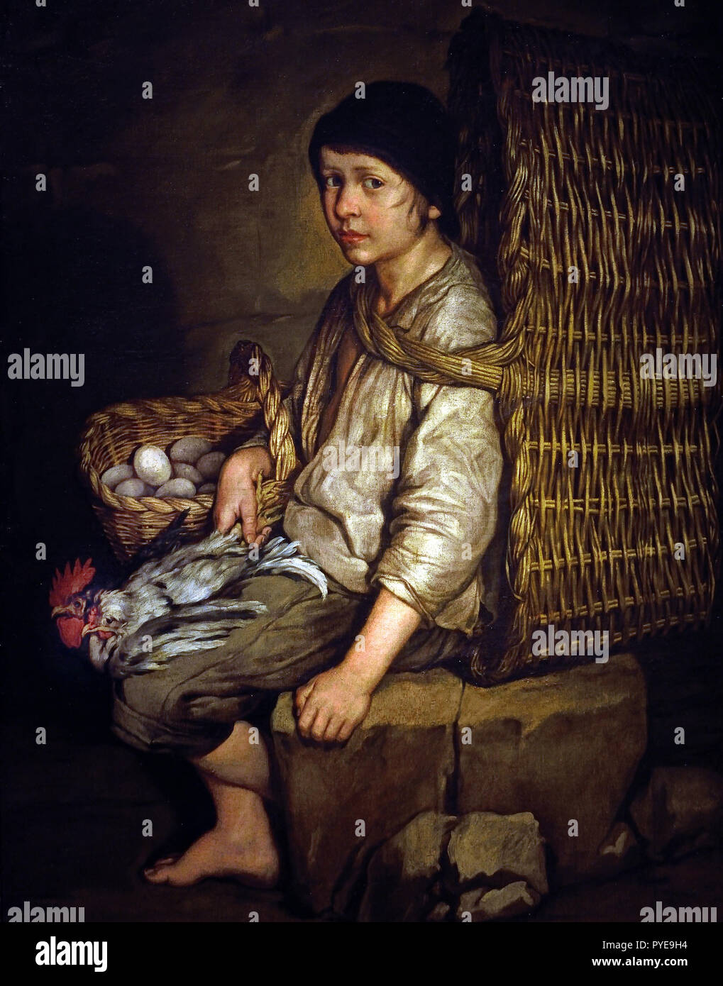 Ragazzo seduto con un cesto sulla schiena, uova e pollame 1735 Giacomo Ceruti (Pitocchetto) 1698-1767 18 ° secolo Italia, italiano. Foto Stock