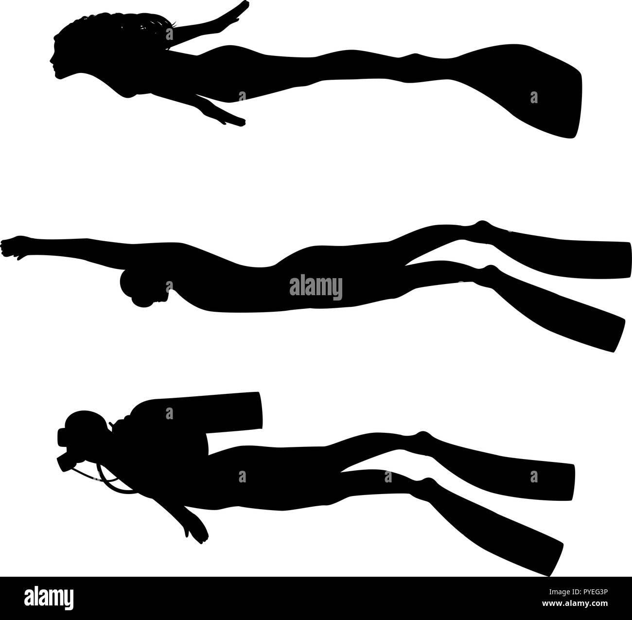 Illustrazione vettoriale di una silhouette di subacqueo Illustrazione Vettoriale