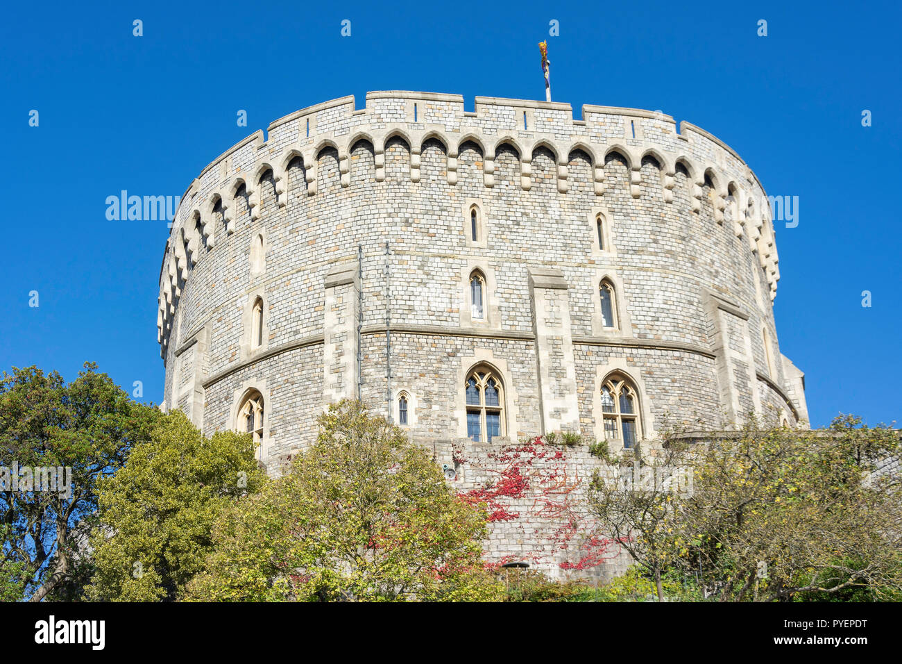 La torre circolare, il Castello di Windsor, Windsor, Berkshire, Inghilterra, Regno Unito Foto Stock