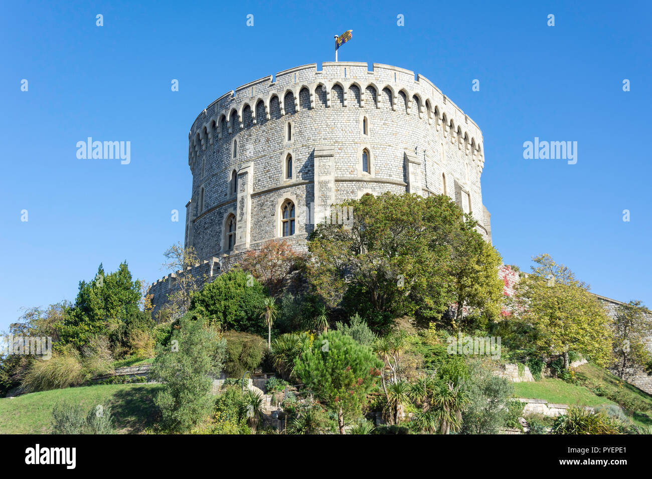 La torre circolare, il Castello di Windsor, Windsor, Berkshire, Inghilterra, Regno Unito Foto Stock