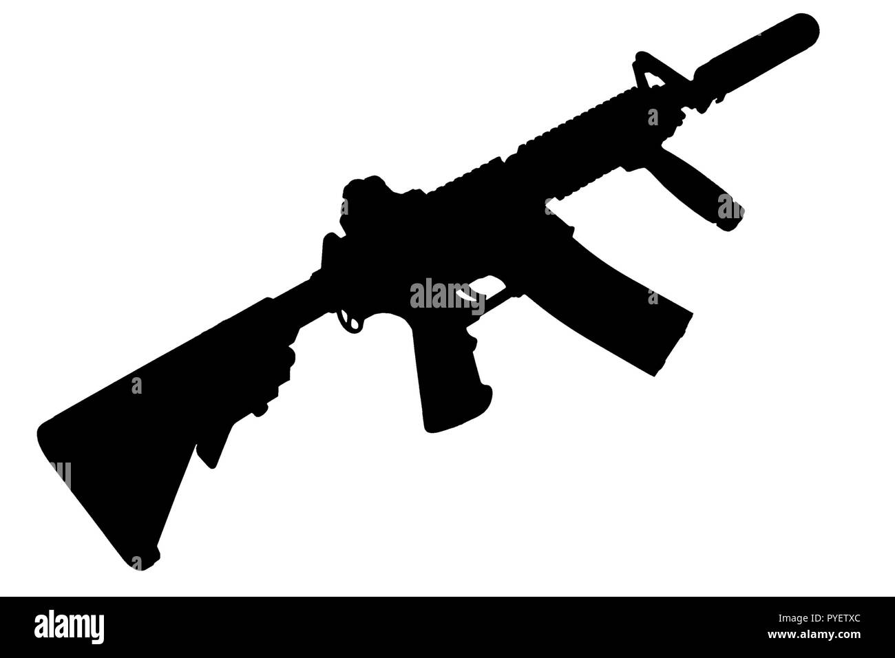 M4 con soppressore - le forze speciali di fucile silhouette nera Foto Stock