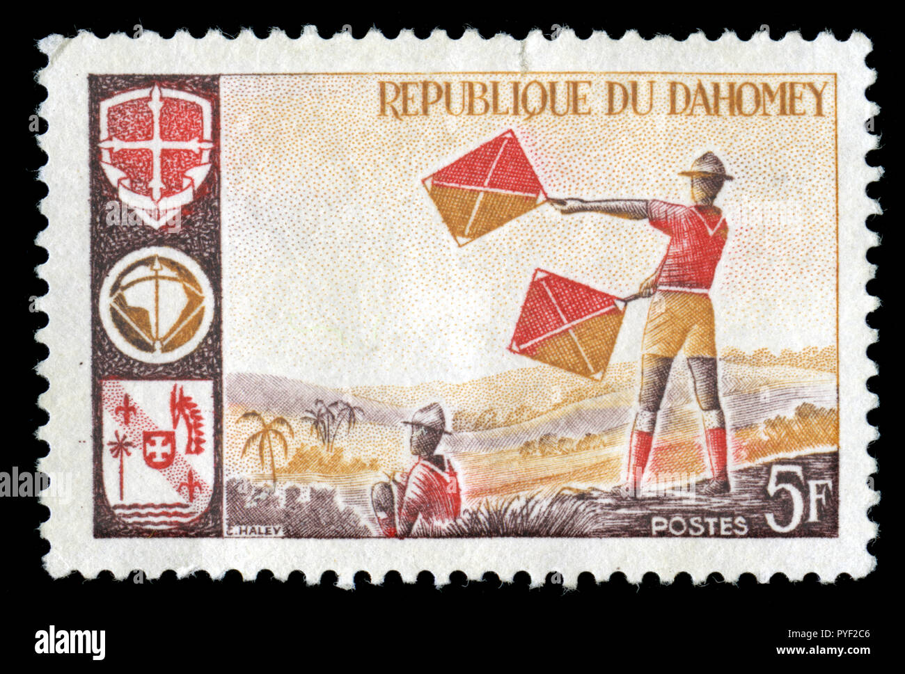 Con timbro postale timbro da Dahomey nella serie Scouting rilasciati nel 1966 Foto Stock