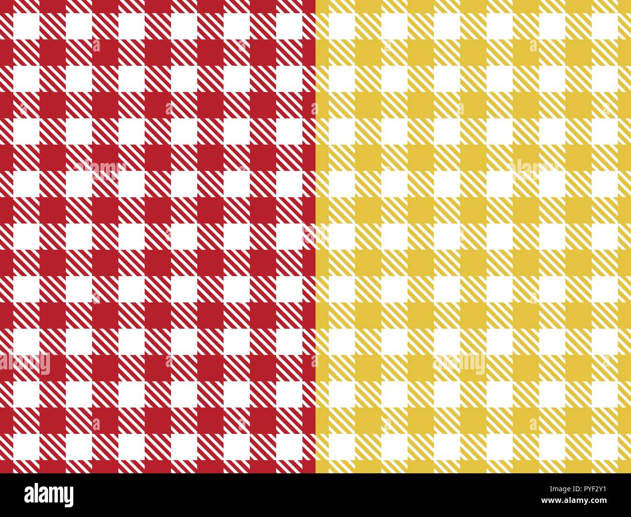 Impostare il vettore Seamless pattern. Ampio sfondo della cella di rosso e di giallo tabella colore panno in una gabbia. Abstract a scacchi su sfondo bianco. Illustrazione Vettoriale