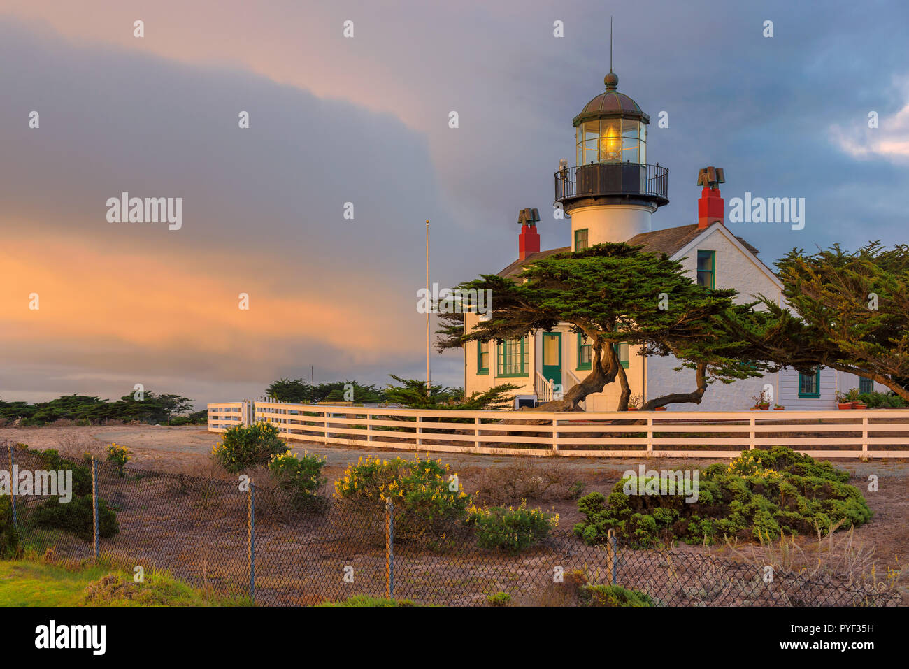 Faro California. Point Pinos lighthouse in Pacific Grove, Monterey, California. Foto Stock