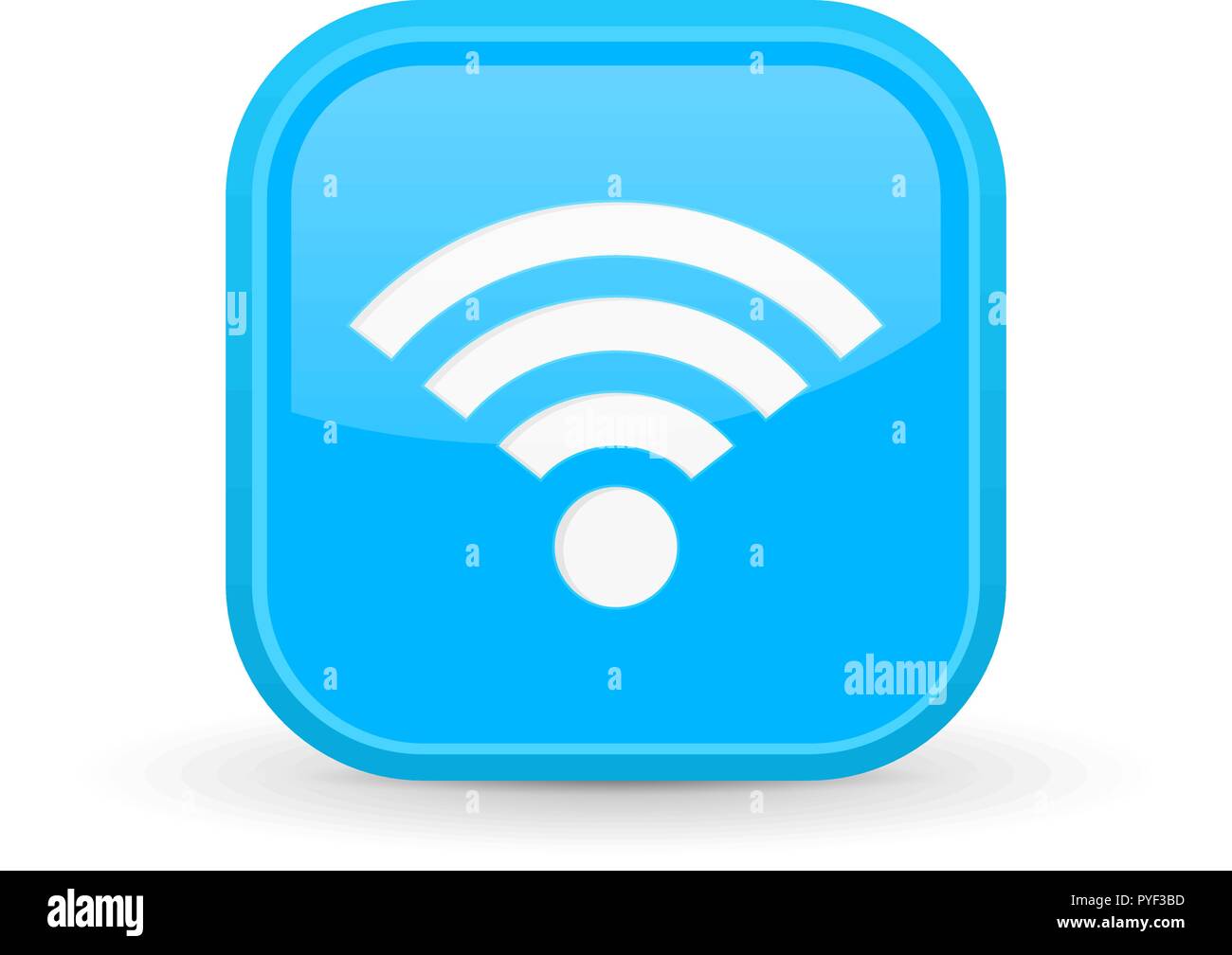 L'icona WiFi. Quadrato blu pulsante lucido Illustrazione Vettoriale