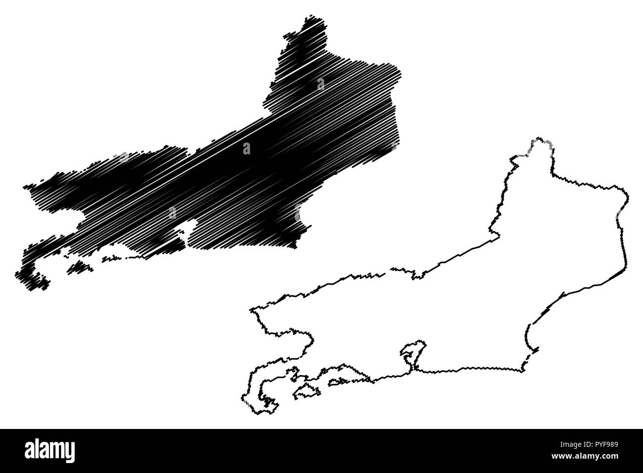 Rio de Janeiro (Regione del Brasile, stato federato, Repubblica Federativa del Brasile) mappa illustrazione vettoriale, scribble schizzo Rio de Janeiro (stato) ma Illustrazione Vettoriale