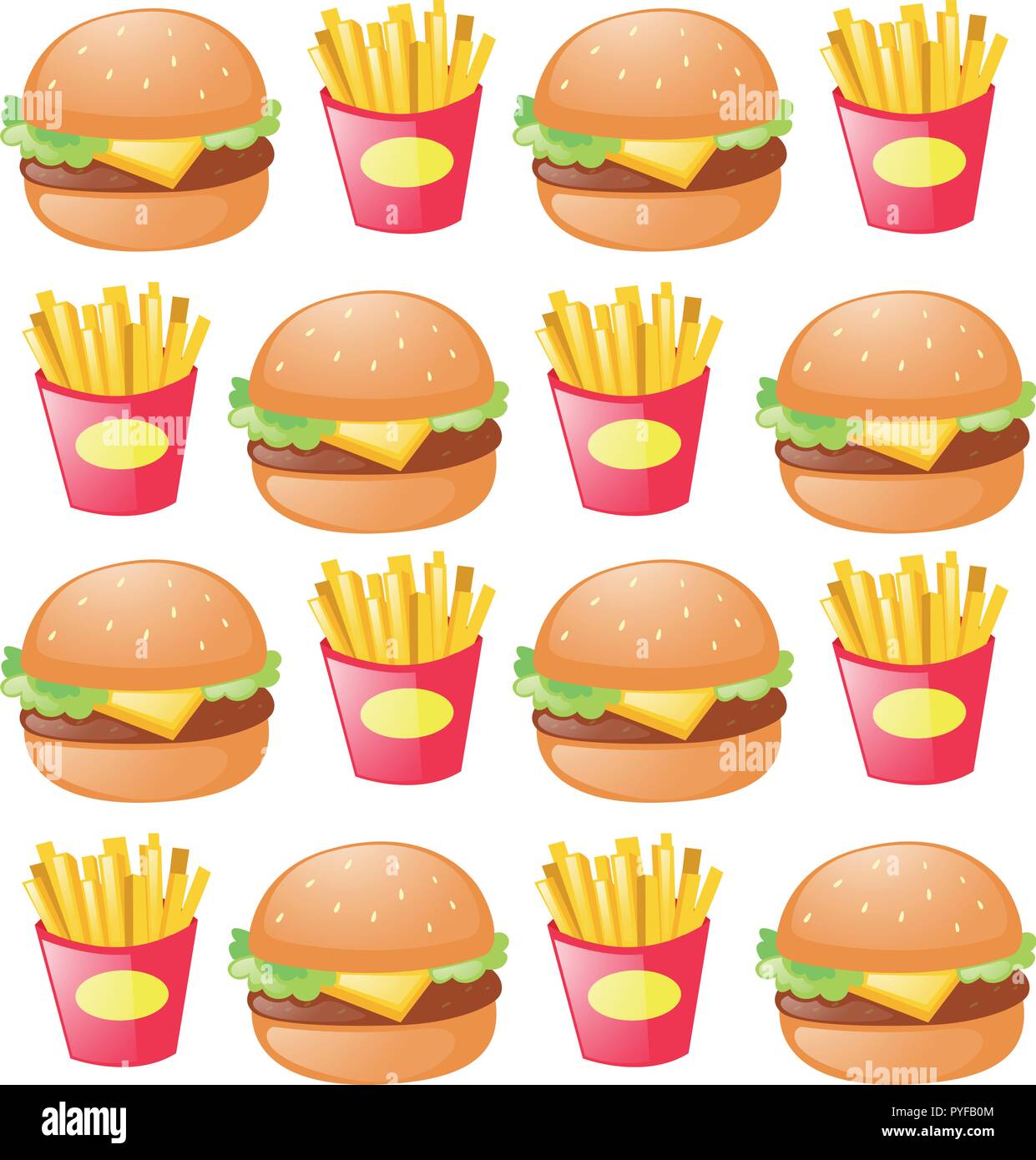 Seamless sfondo con hamburger e patatine illustrazione Illustrazione Vettoriale