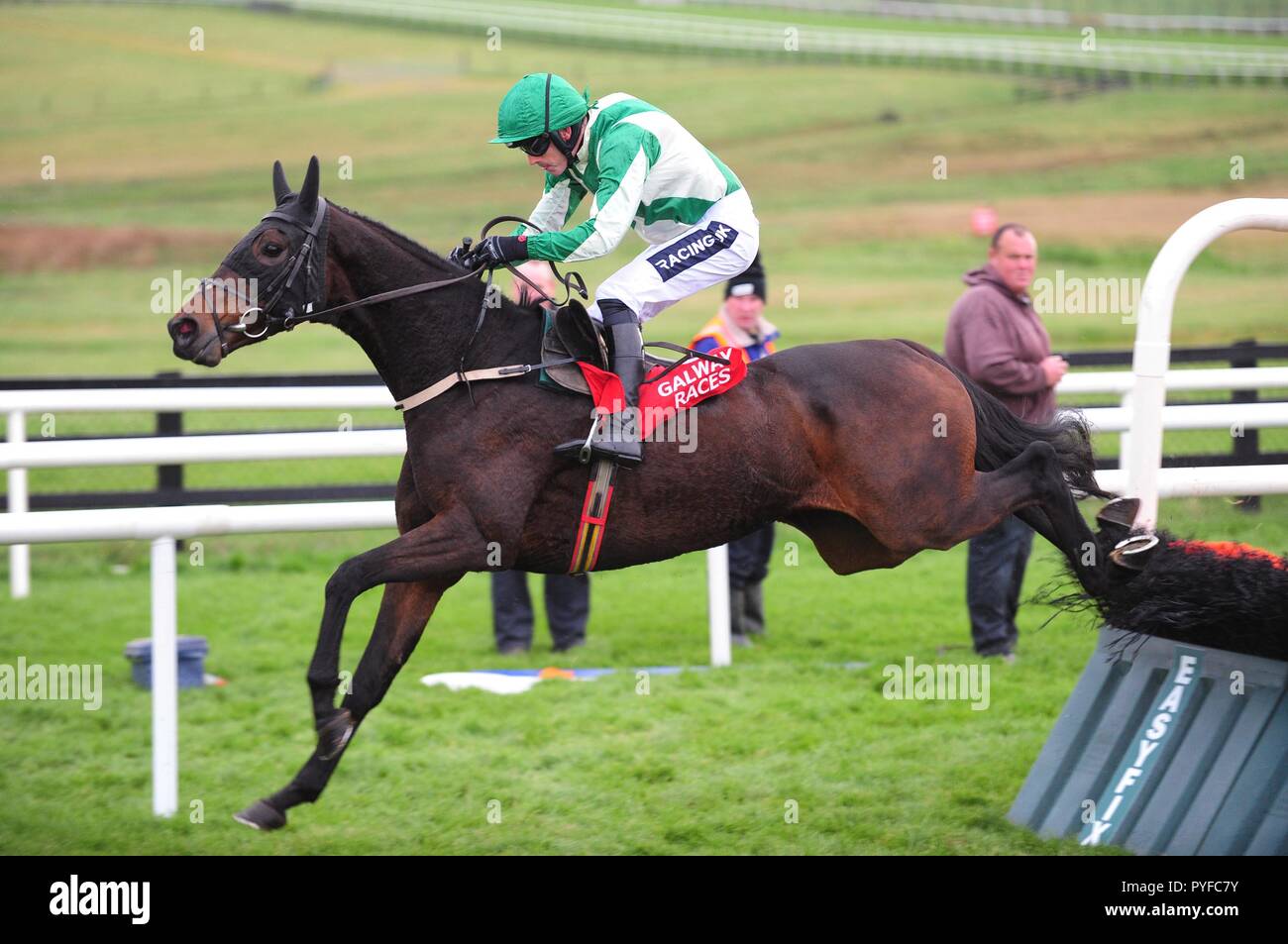 Royal Rendezvous e Ruby Walsh saltare gli ultimi a vincere l'olio Corrib Maiden Hurdle durante il primo giorno del mese di ottobre la festa a Galway Racecourse. Foto Stock