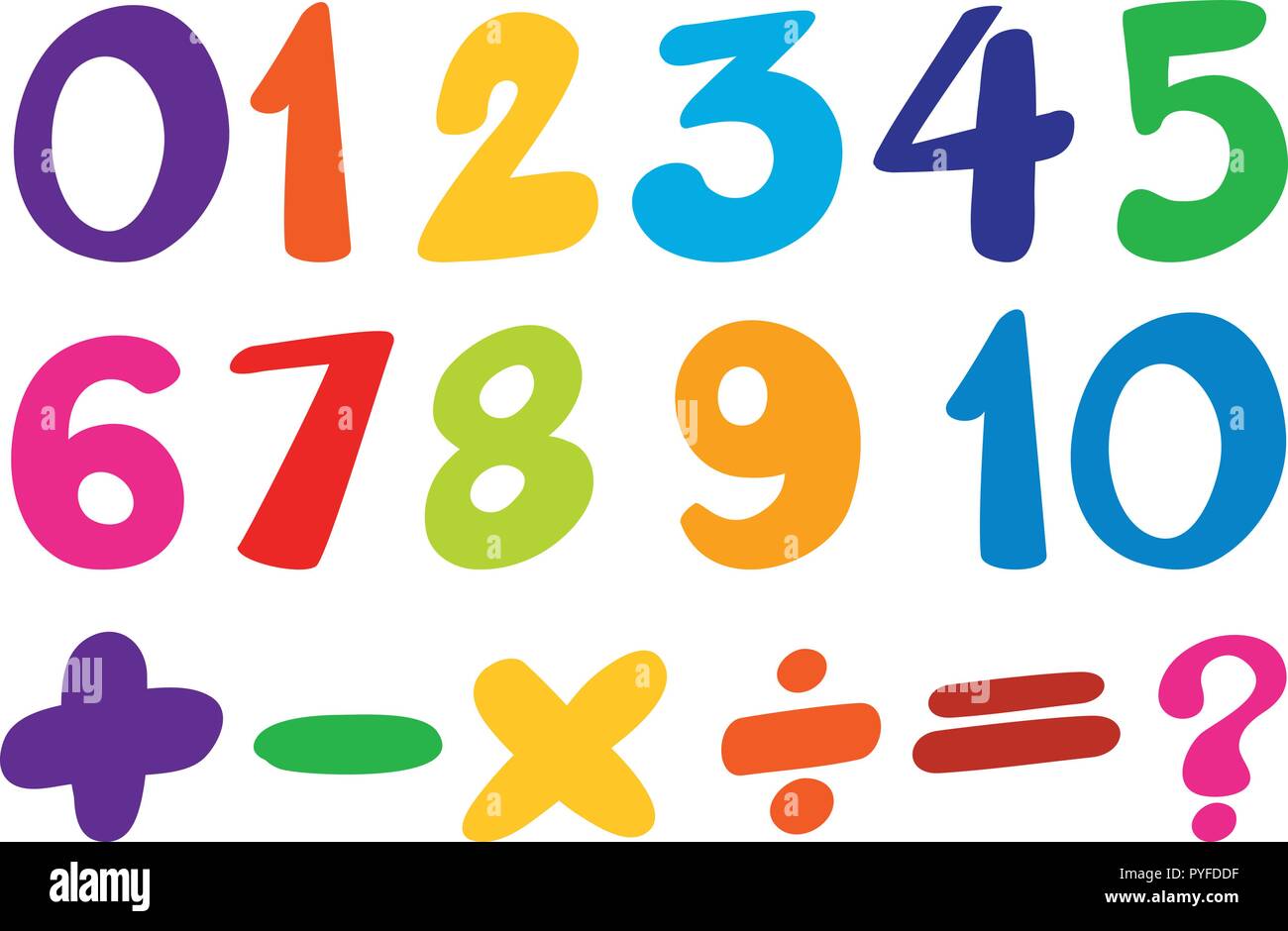 Il design dei font per i numeri e firmare in colori di illustrazione Illustrazione Vettoriale