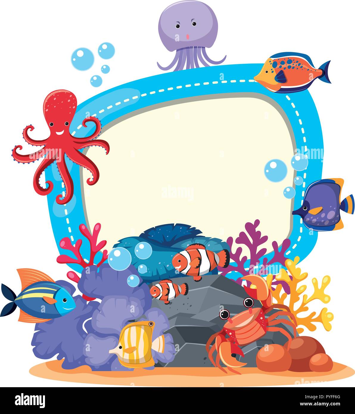 Modello di confine con simpatici animali marini illustrazione Illustrazione Vettoriale
