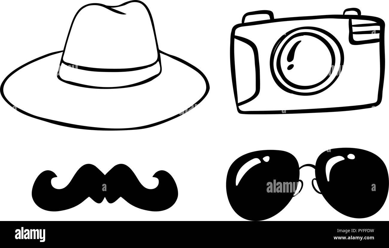 Doodle elementi con fotocamera e hat illustrazione Illustrazione Vettoriale