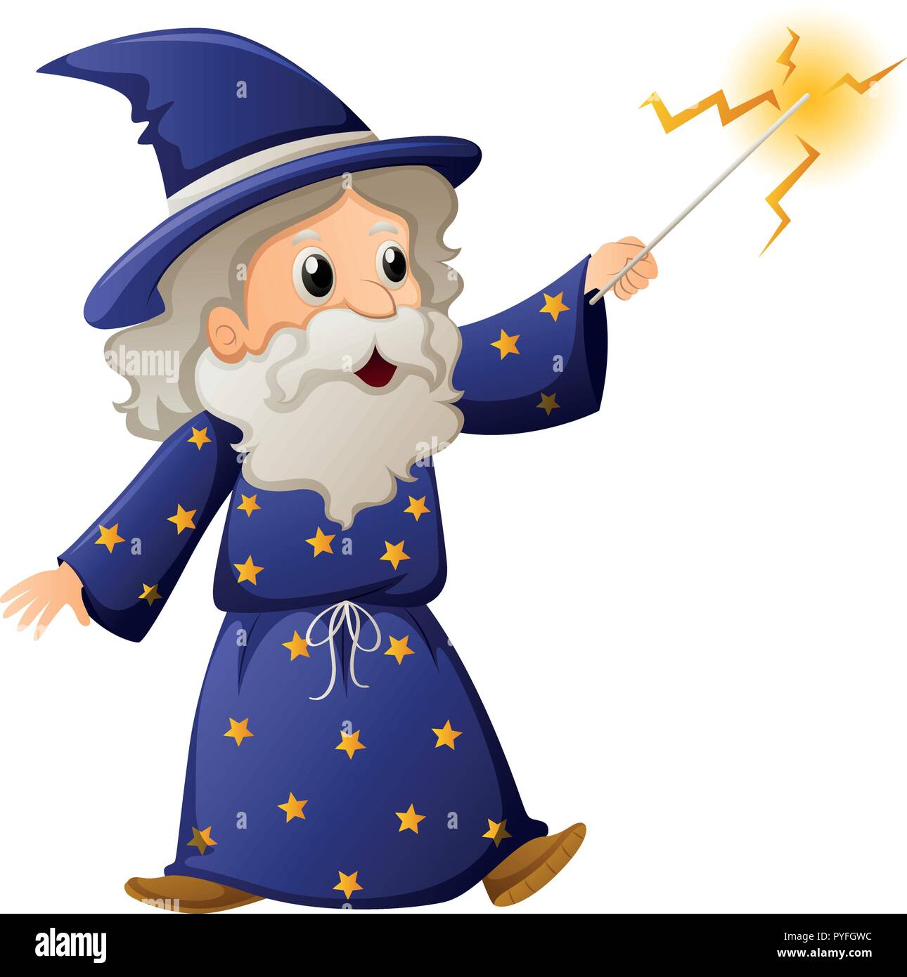 Vecchio mago con la bacchetta magica per illustrazione Immagine e  Vettoriale - Alamy