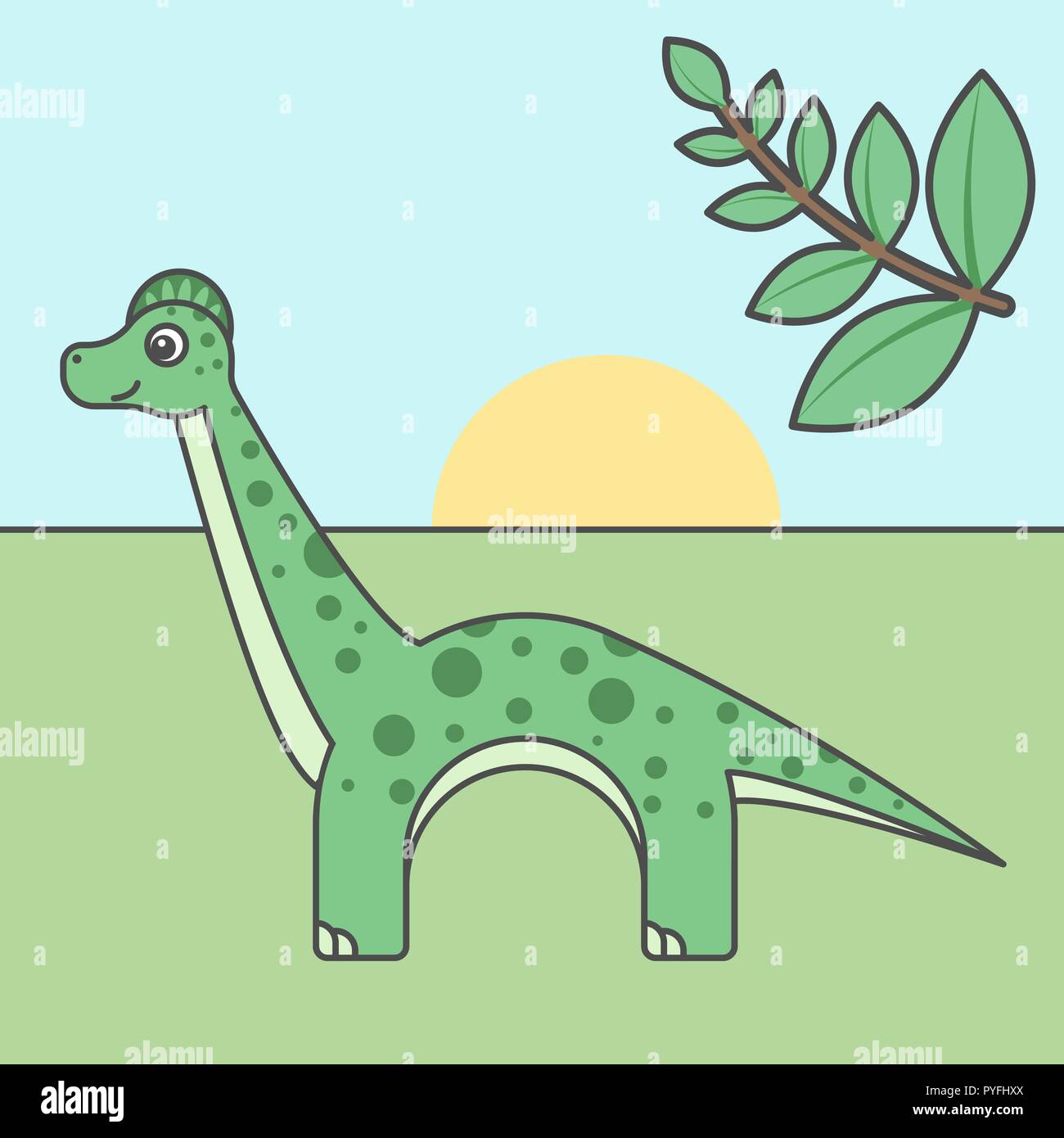 Cartoon dinosaurus per bambini. Illustrazione di Brachiosaurus per bambini. Design piatto. Animale in stile minimalista. Serie di animali semicircolare Illustrazione Vettoriale