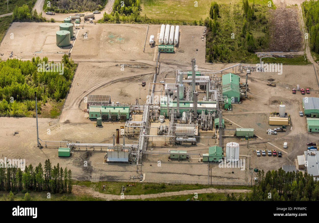 Il Ferrier - impianto a Gas è un frigorifero povero assorbimento di olio impianto di lavorazione che riceve il dolce ricco di gas dal local area pozzi. Foto Stock