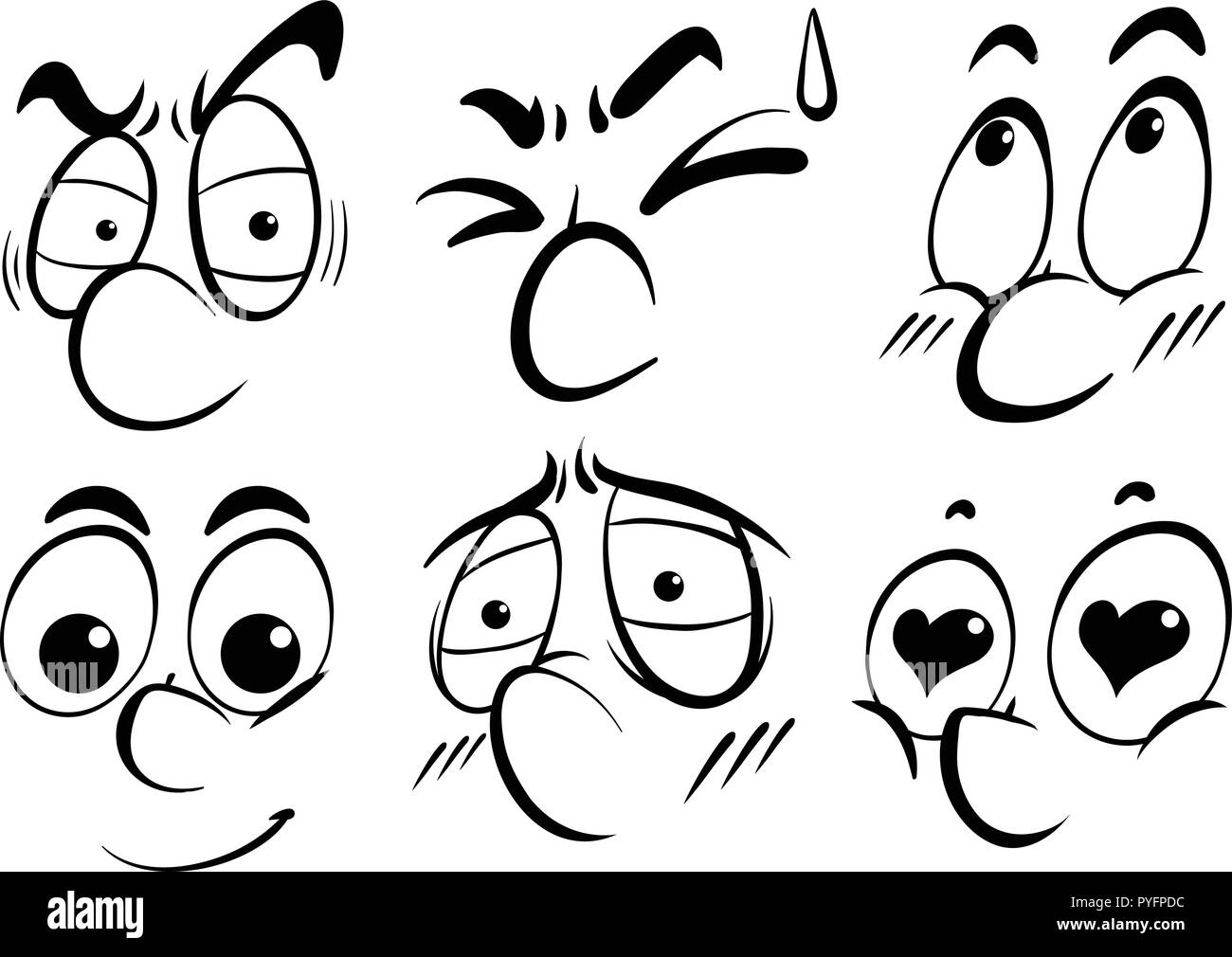 Espressione facciale doodle in sagoma nera illustrazione Illustrazione Vettoriale