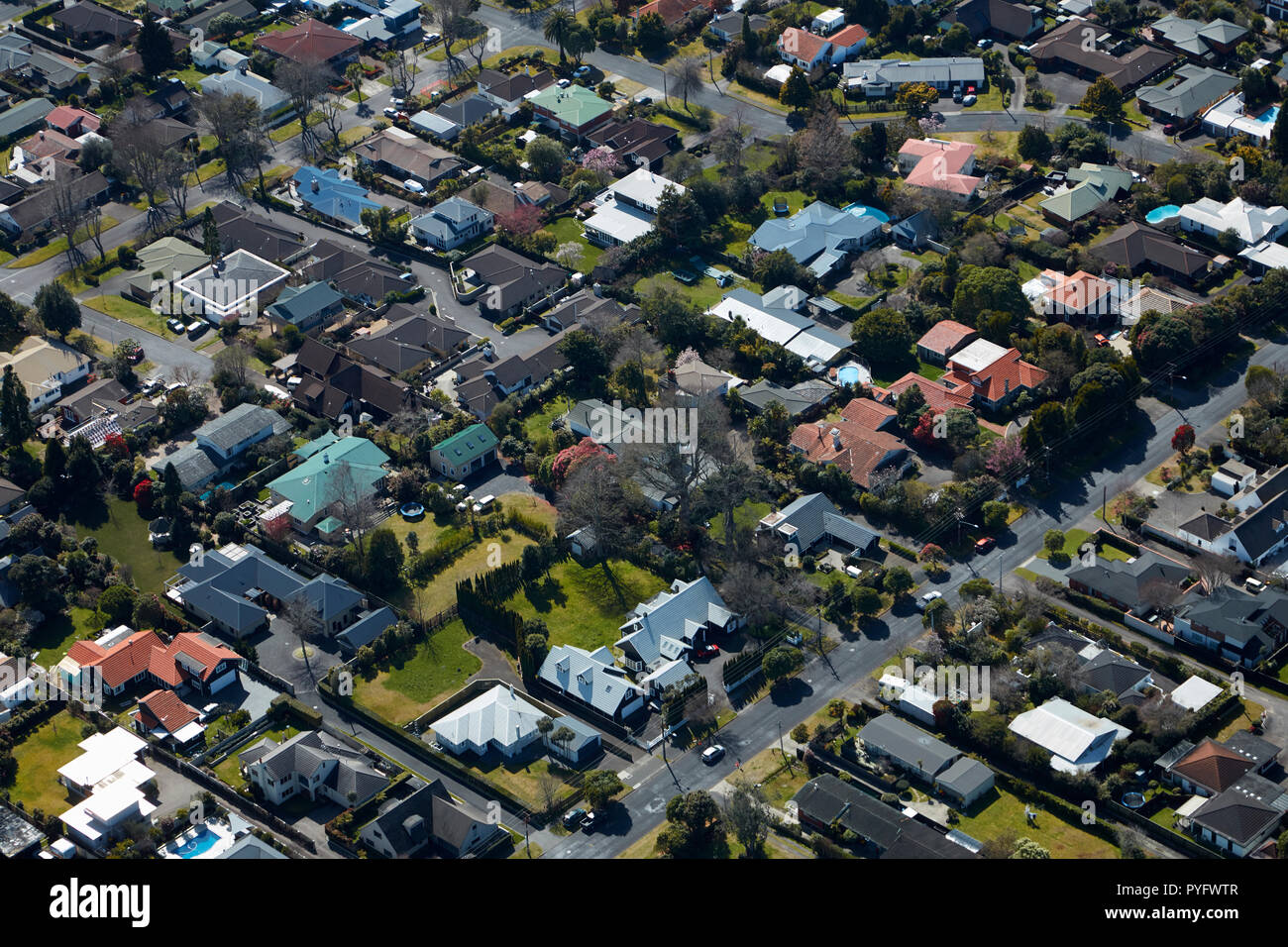 Edilizia residenziale, Glenholme, Rotorua, Isola del nord, Nuova Zelanda - aerial Foto Stock