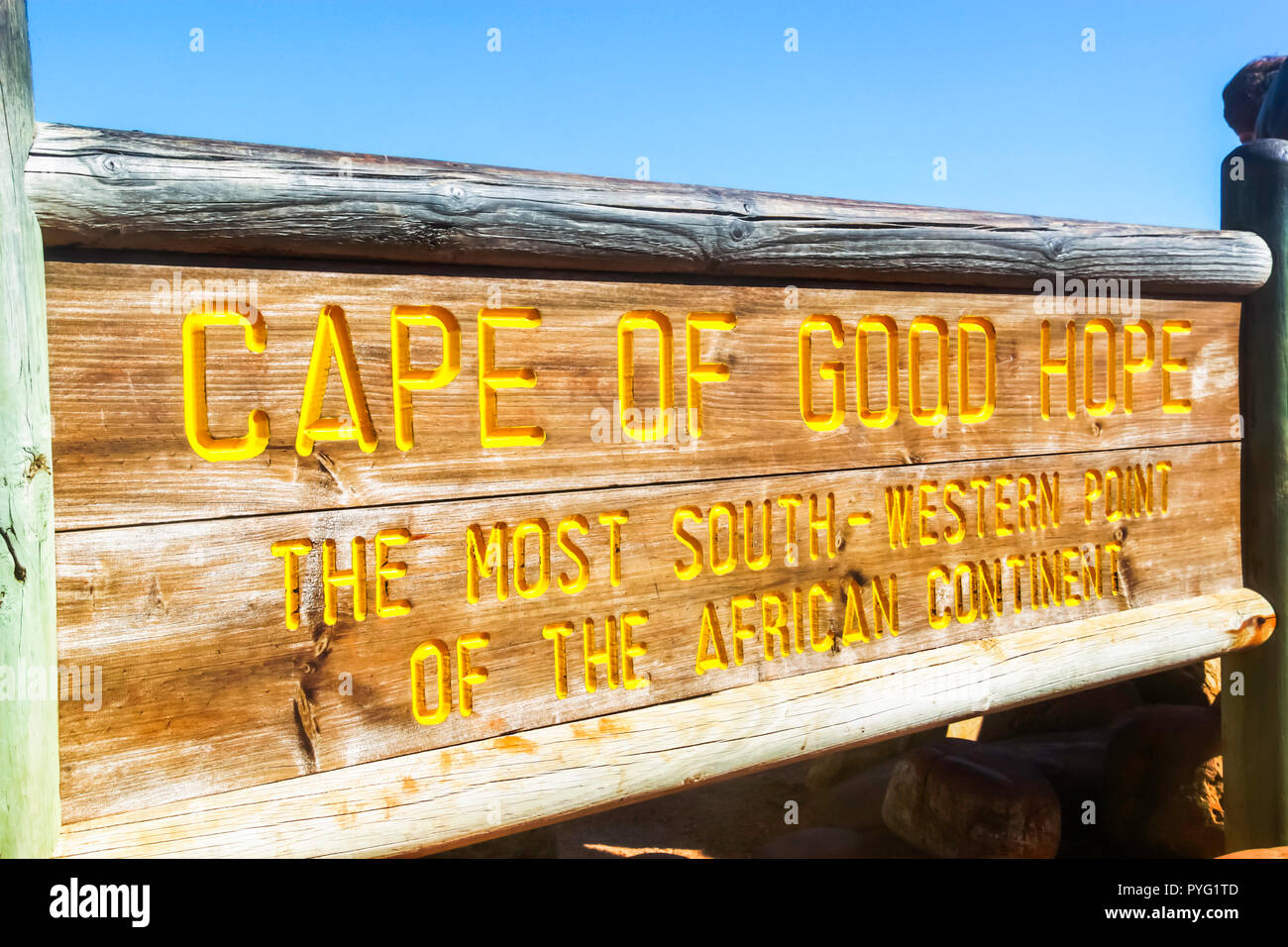 Sud Africa - 2011: Capo di Buona Speranza cartello in legno Foto Stock