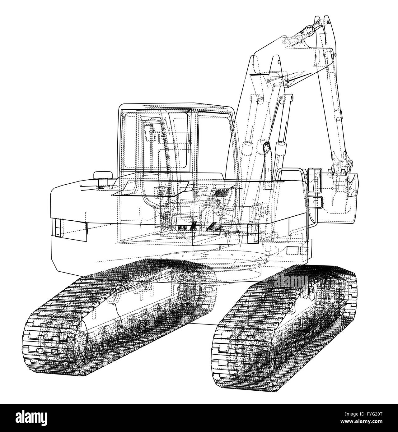 Concetto di escavatore contorno. Vettore Illustrazione Vettoriale