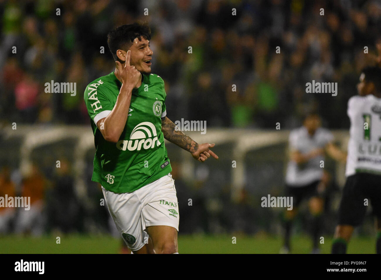 SC - Chapeco - 27/10/2018 - un brasiliano 2018, Chapecoense x Am rica-MG - player Doffo da Chapecoense celebra il suo obiettivo durante il match contro l'America-MG, ma gol annullato presso lo stadio Arena Conda per il campionato brasiliano a 2018. Foto : Renato Padilha / AGIF Foto Stock