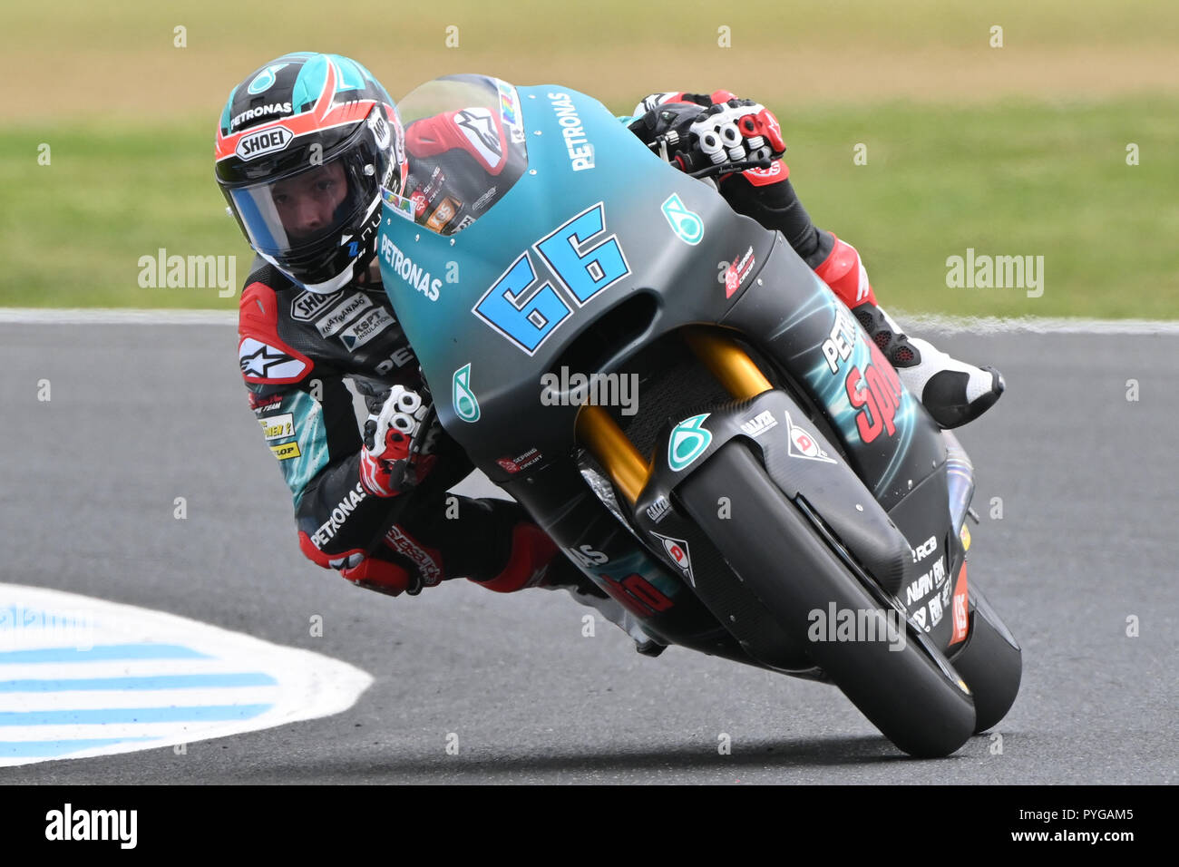 Ottobre 27, 2018: Niki TUULI (FIN) in sella alla KALEX dalle Petronas Sprinta Racing team durante il moto2 sessione pratica tre al 2018 MotoGP di Australia a Phillip Island Grand Prix Circuit, Victoria, Australia. Sydney bassa/Cal Sport Media Foto Stock