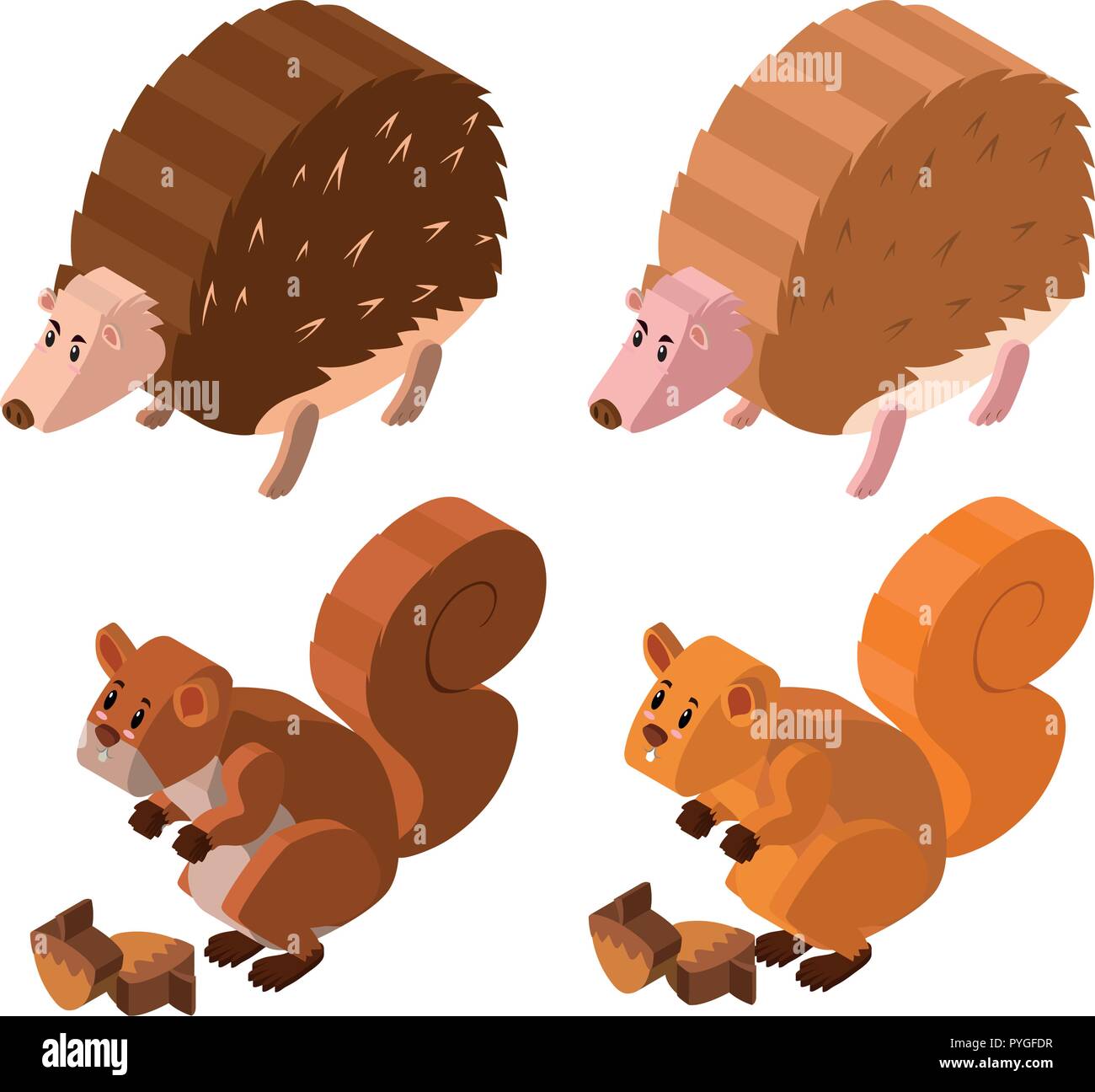 Il design 3D per ricci e scoiattoli illustrazione Illustrazione Vettoriale