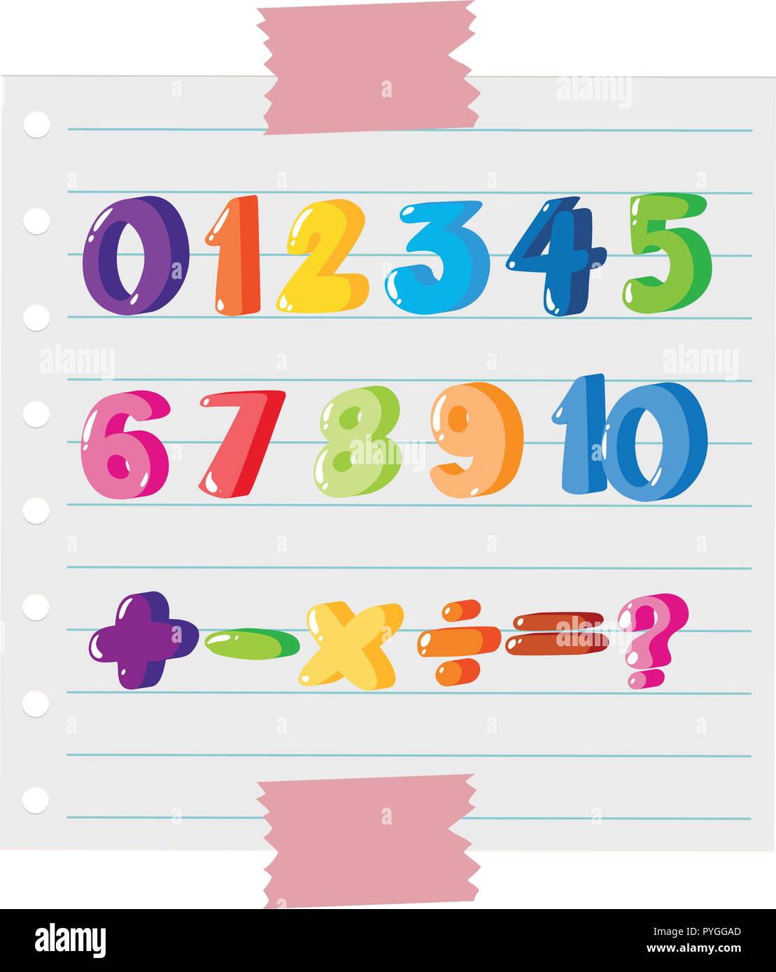 Disegni di font per i numeri e illustrazione di segno Illustrazione Vettoriale