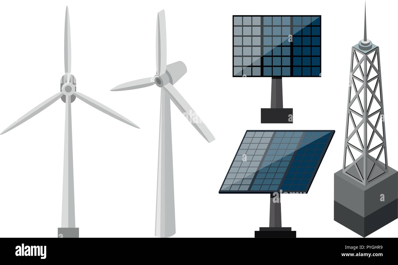 Diverse apparecchiature per la produzione di energia elettrica illustrazione Illustrazione Vettoriale