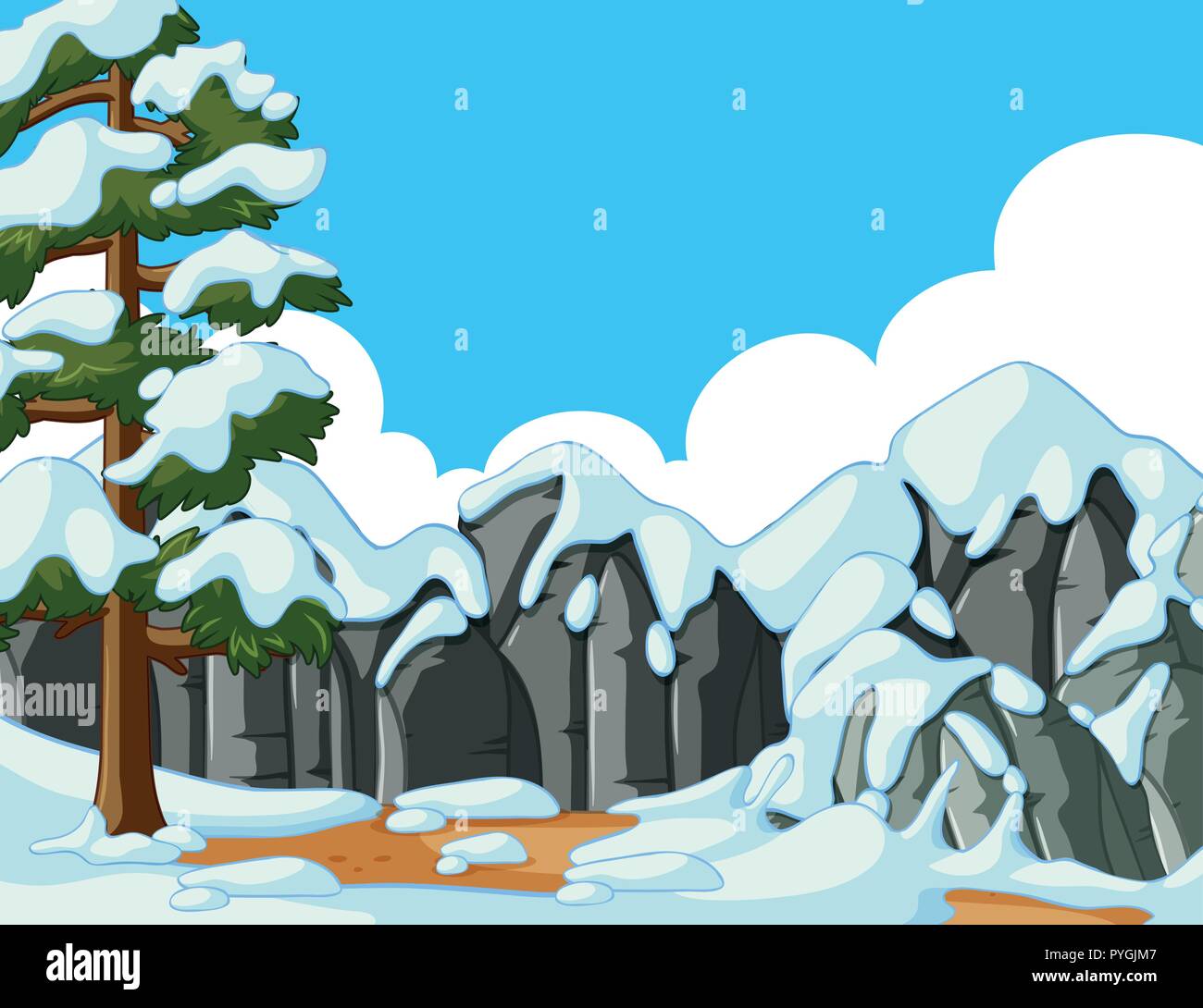 In scena con la neve sulla montagna illustrazione Illustrazione Vettoriale