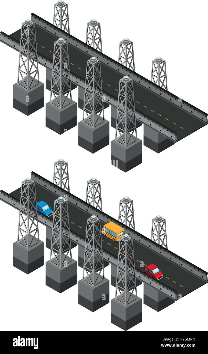 Ponte di ferro con vetture di illustrazione Illustrazione Vettoriale