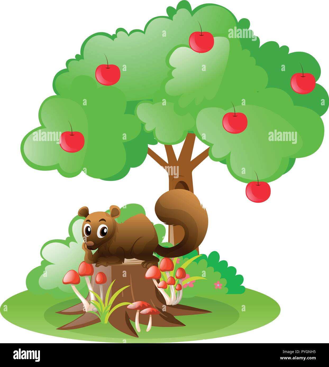 Lo scoiattolo sotto il melo illustrazione Illustrazione Vettoriale