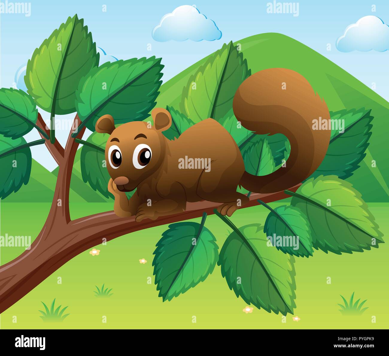 Lo scoiattolo seduto sul ramo illustrazione Illustrazione Vettoriale