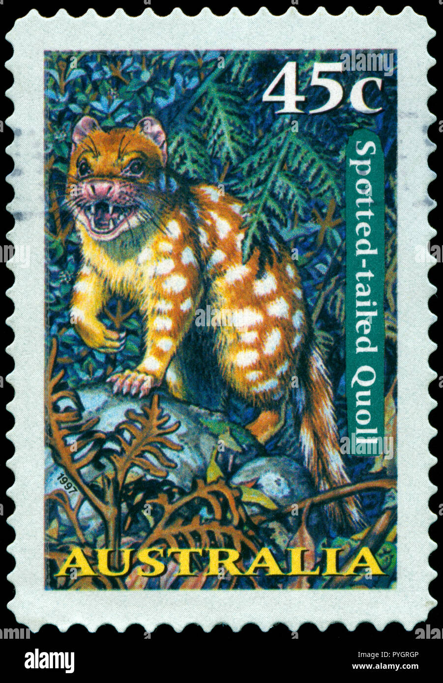 Con timbro postale timbro dall Australia in animali notturni serie emesse nel 1997 Foto Stock