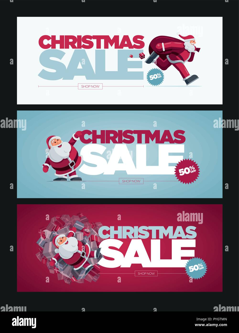 Vettore di Natale design banner insieme con Santa Claus illustrazione. Vendita di Natale Concept Design. Migliore per poster, annuncio o i social media post. Illustrazione Vettoriale