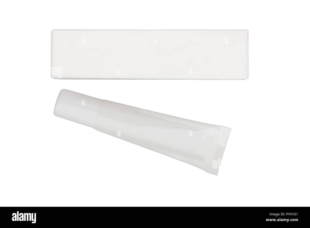 Tubo di vuoto e una scatola in set isolato su sfondo bianco Foto Stock