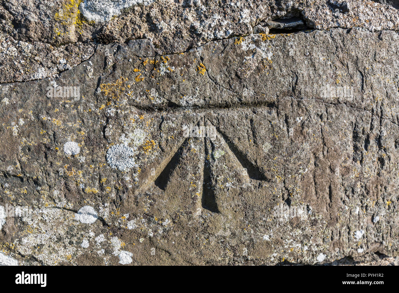 Vecchio geometri benchmark in struttura in pietra Foto Stock