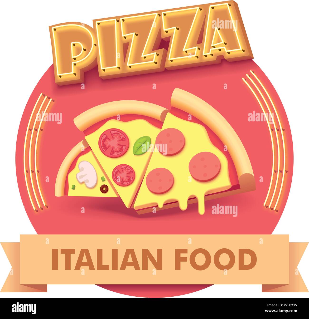 Vettore illustrazione della pizza o etichetta per visualizzare il menu Illustrazione Vettoriale