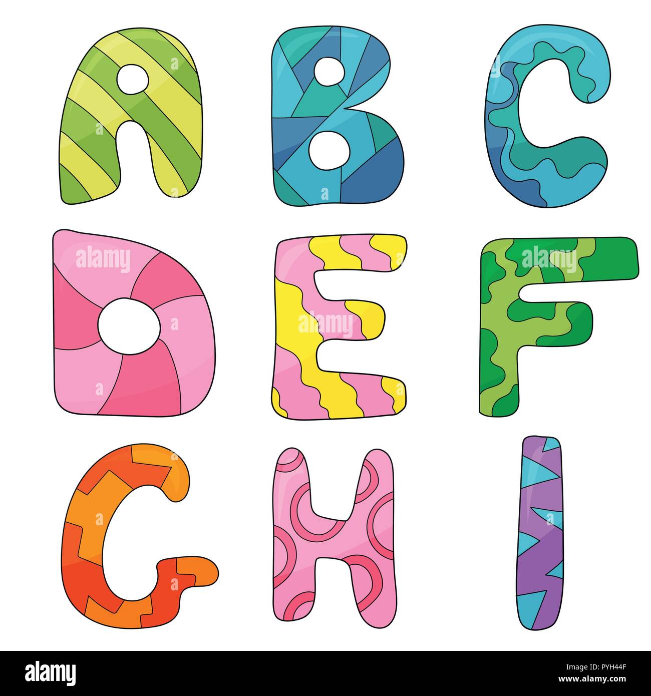 Vector cartoon set di isolato di stile ocartoon, lettere dell'alfabeto Illustrazione Vettoriale