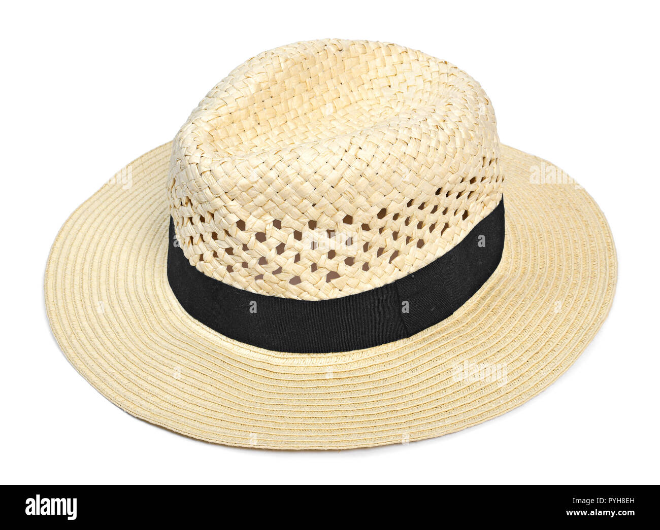Cappello di Panama, tradizionale estate hat con hatband nero o nastro,  isolati su sfondo bianco. Tagliare oggetto con vista dall'alto o alto  angolo di visione Foto stock - Alamy