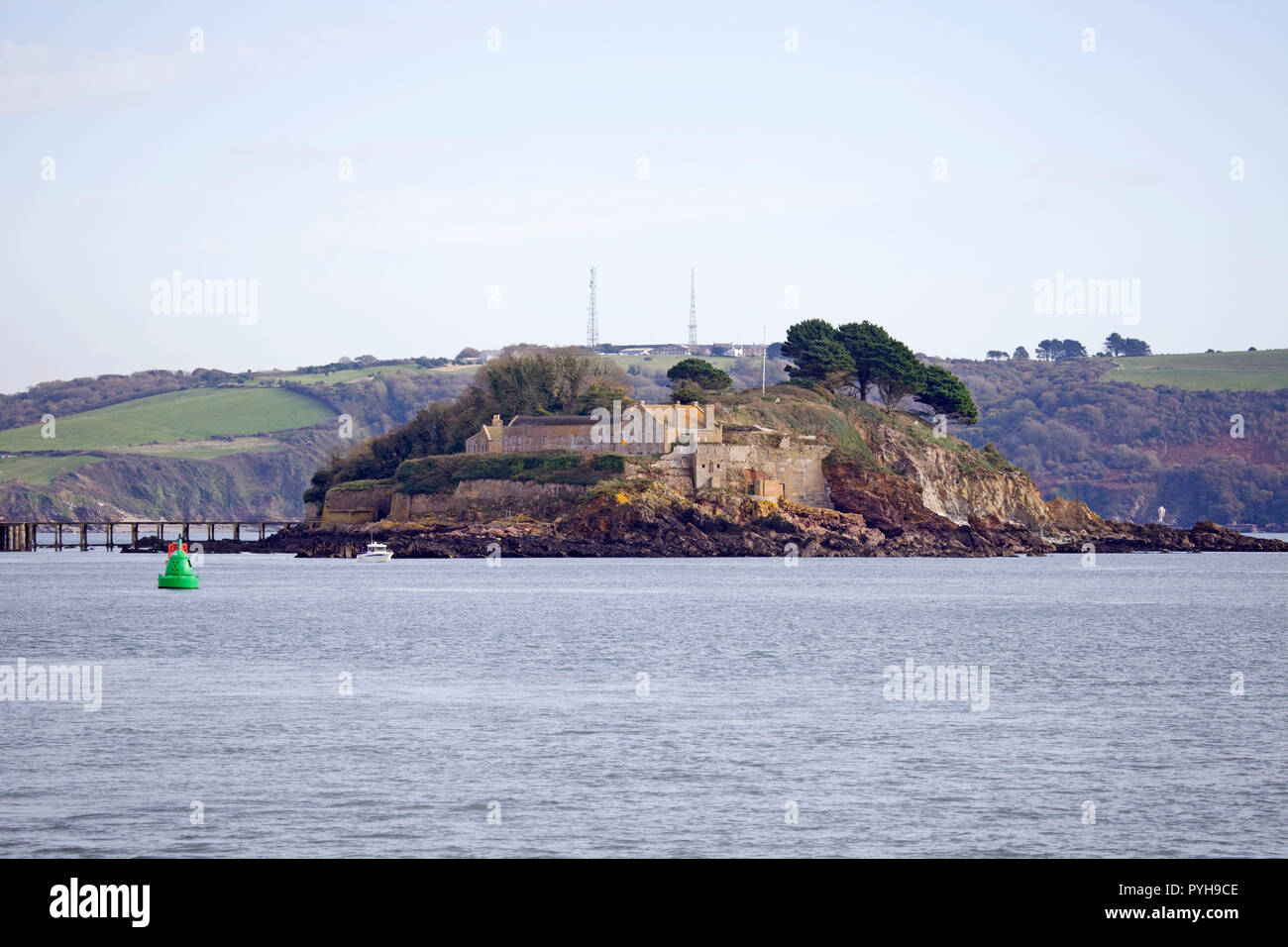 I draghetti isola in Plymouth Sound,Devon Foto Stock