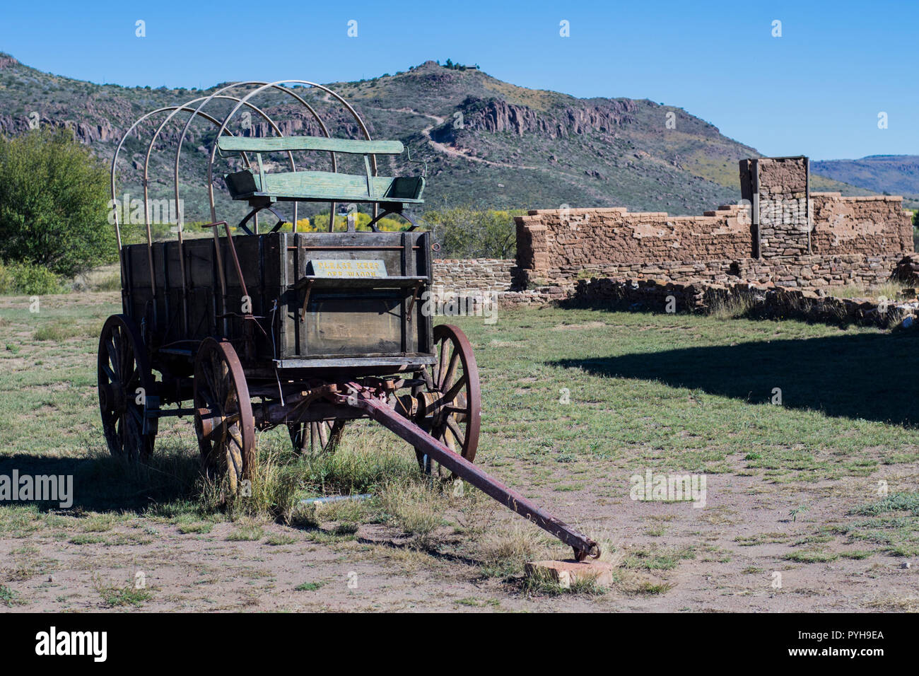 Charriot utilizzato da Buffalo soldati di cavalleria nono stazionati Fort Davis, Texas. Buffalo soldati erano soldati di colore nero. Foto Stock