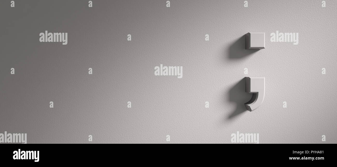 Contrassegno di punto e virgola su grigio pastello sullo sfondo della parete, banner, copia dello spazio. 3d illustrazione Foto Stock