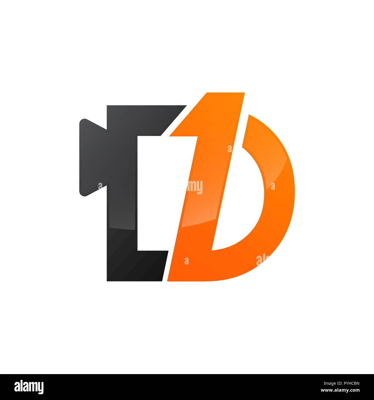 Il numero uno e la lettera d in nero colore arancione logo vettoriale Illustrazione Vettoriale