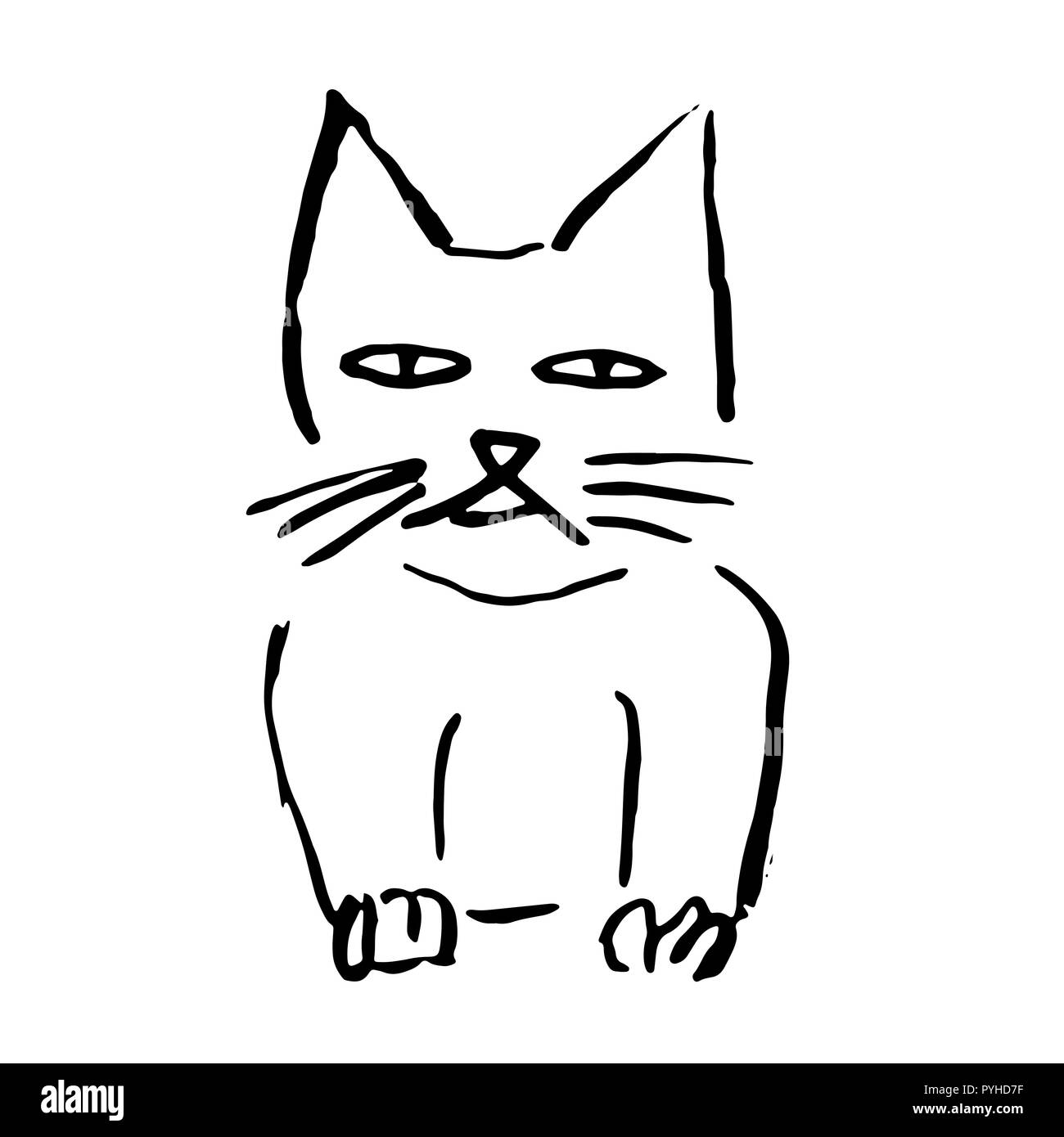 Cat. Inchiostro moderno disegno spazzola testa di animale. Illustrazione Vettoriale. Illustrazione Vettoriale